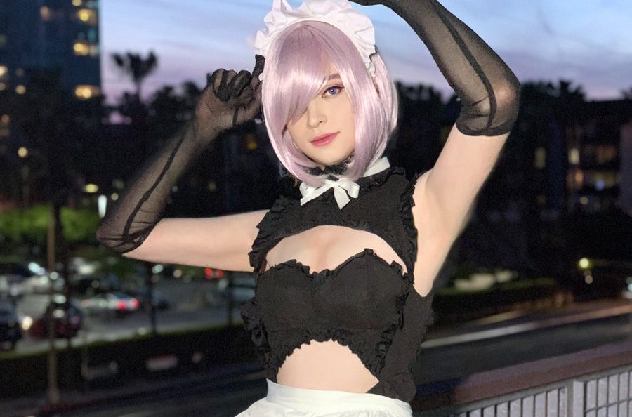 Cosplay bondage pink hair maid