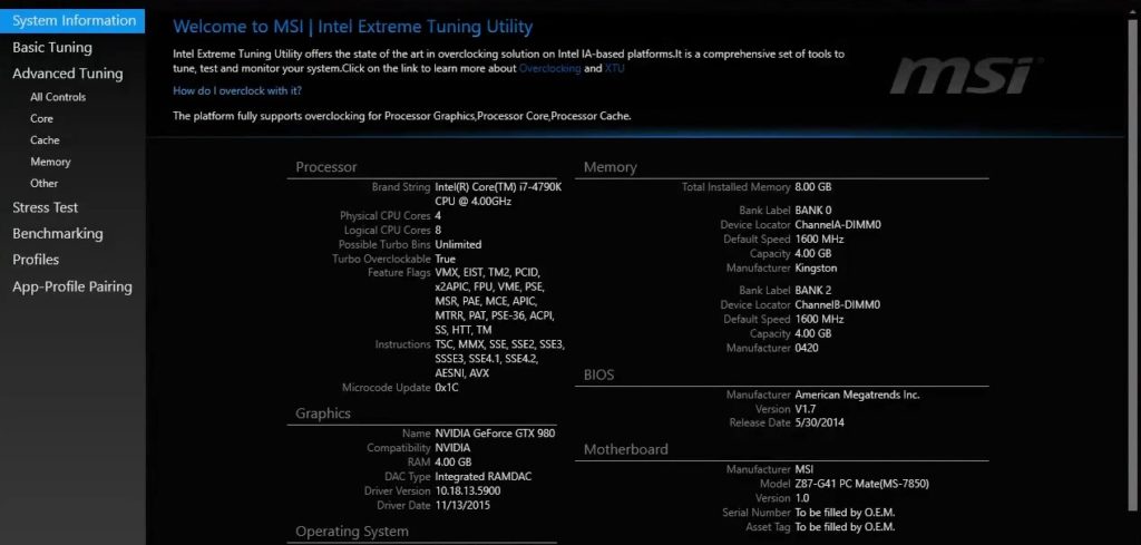 intel extreme tuning utility older versions