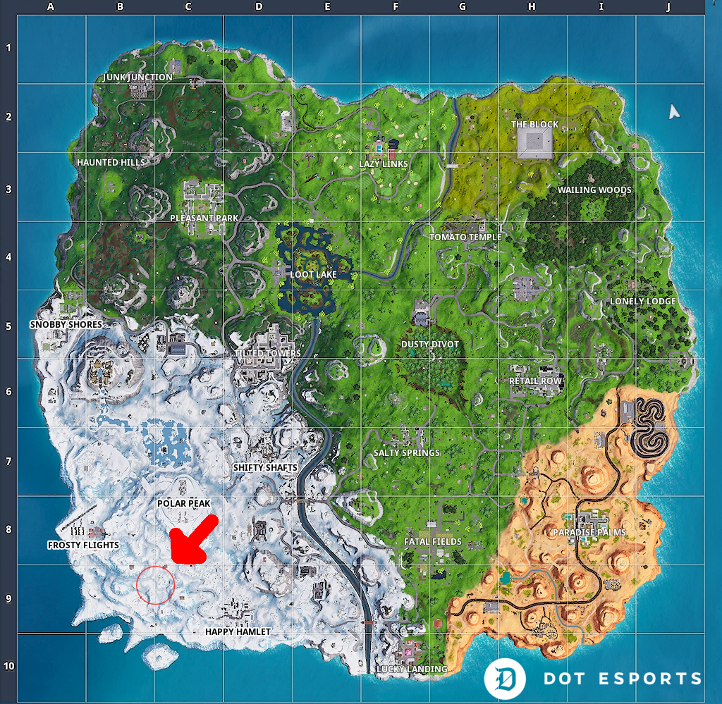 How to complete the "Search between 3 ski lodges" challenge in Fortnite