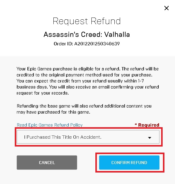 epic games store refund policy