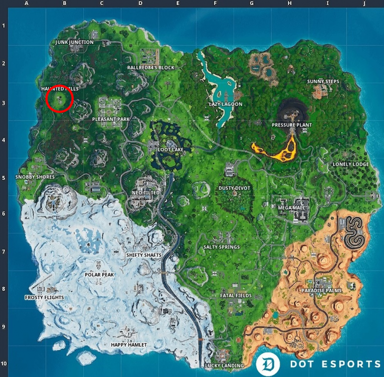 Fortnite: Fortbyte 55 Location Within Haunted Hills (Season 9) - Dot ...