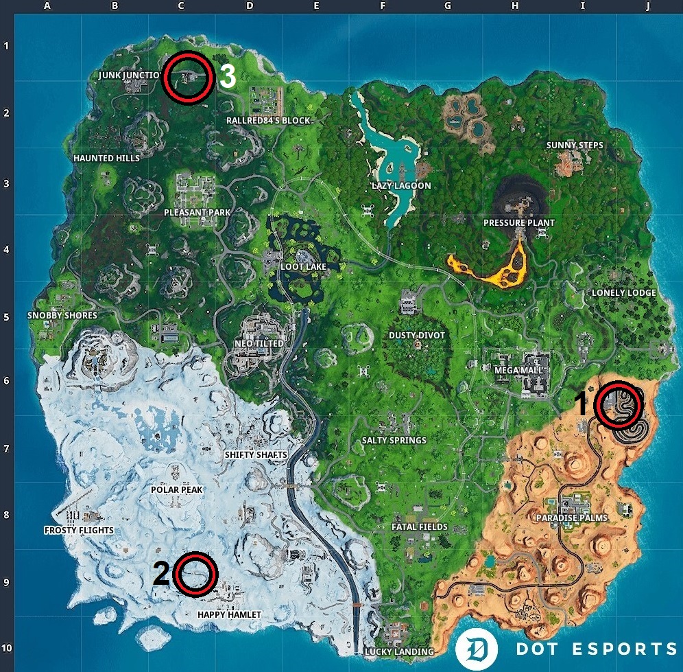 West Of The Racetrack Fortnite Fortnite Desert Race Track Location Snowy Racetrack Grassland Racetrack Dot Esports