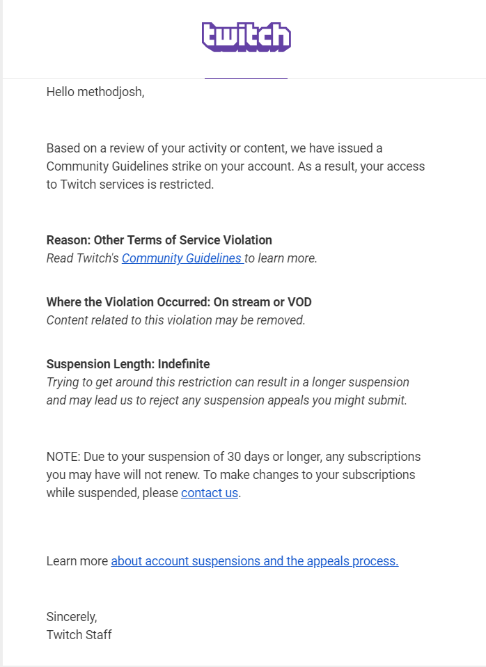 Twitch Streamer Methodjosh Indefinitely Banned For Unknown Reason Dot Esports