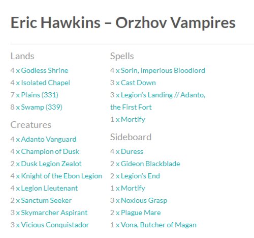 MTG Orzhov Vampire Grand Prix Denver deck
