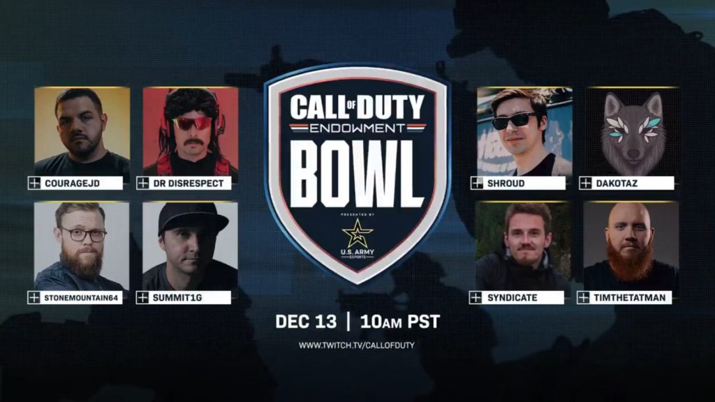 Top streamers will team up with US Army members in Call of Duty Endowment Bowl next week Dot
