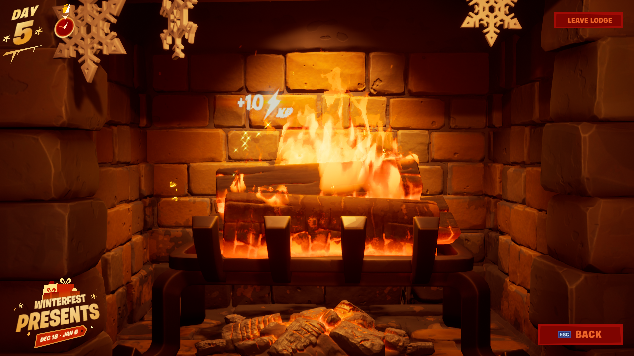Warm Yourself By The Fire Fortnite How To Warm Yourself By The Fireplace In The Winterfest Lodge In Fortnite Dot Esports
