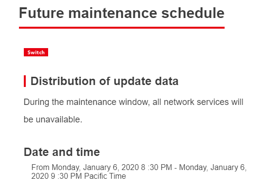 nintendo switch online maintenance