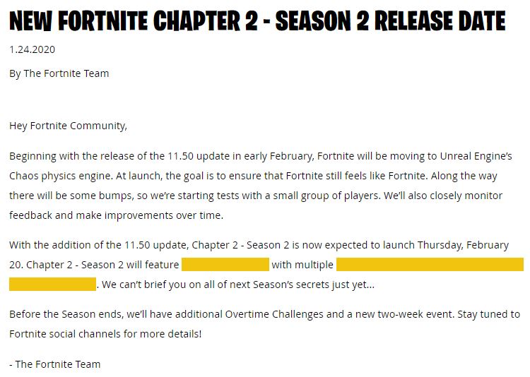 When Did Fortnite 2 Officially Start Fortnite Chapter 2 Season 2 Officially Delayed Dot Esports