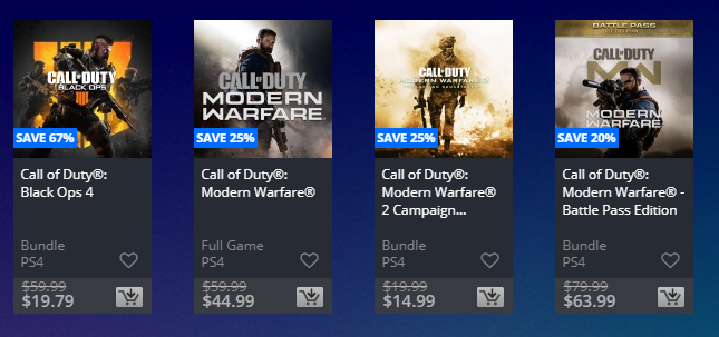 modern warfare price ps4 store