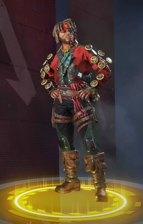 Mirage wears a red pirate-inspired skin.