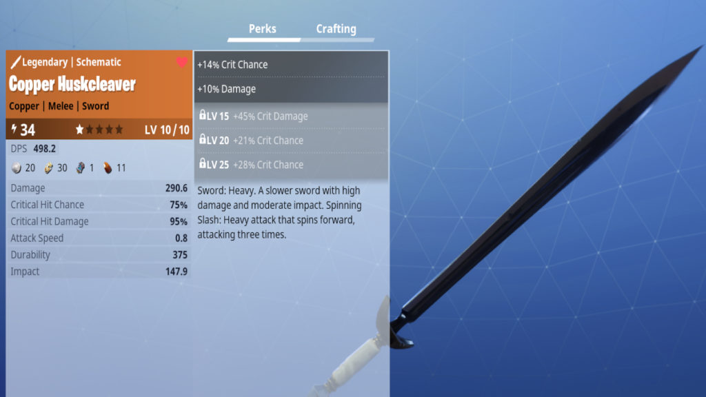 The long sword called the Husk Cleaver from Fortnite