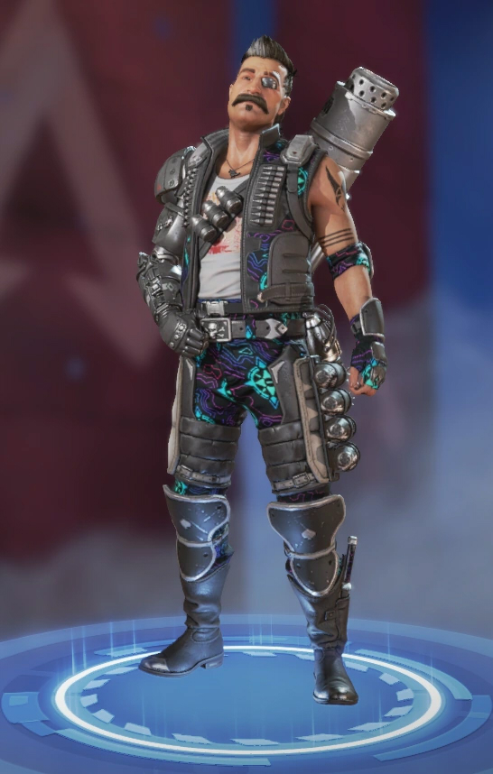 Fuse wears a black skin with blue map symbols.