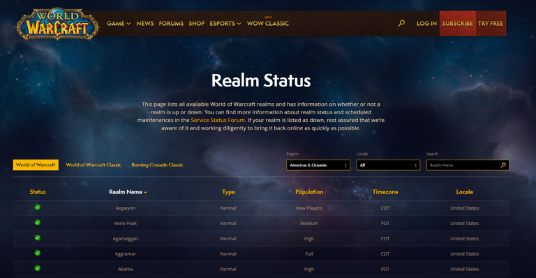 wow server status wow server status