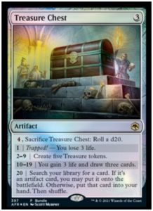 MTG Forgotten Realm spoiler Treasure Chest nails D&D flavor with d20