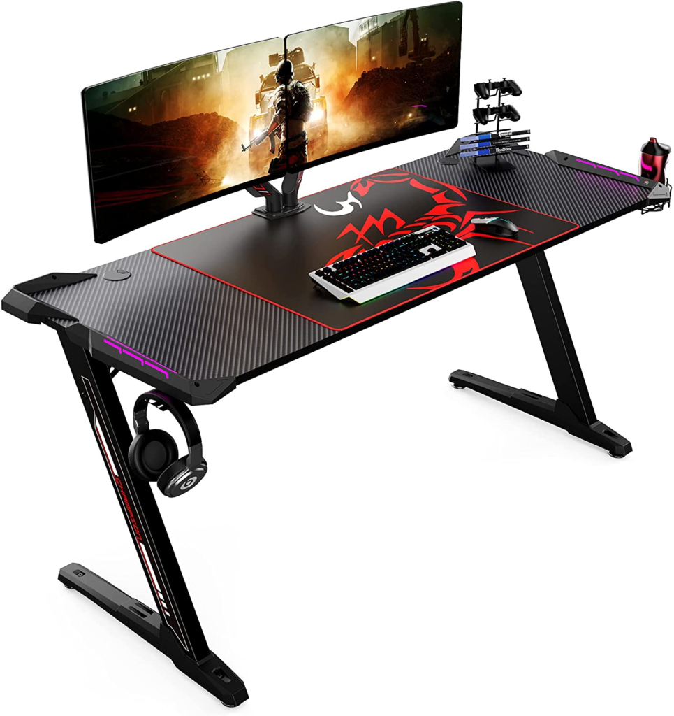 eureka ergonomic z60 black gaming desk with rgb lights - monitoring ...