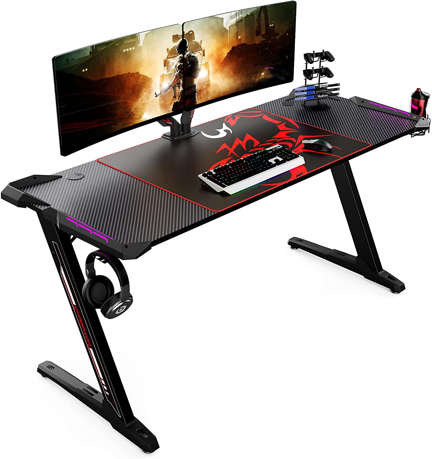  Eureka Ergonomic Gaming Desk Setup with Dual Monitor