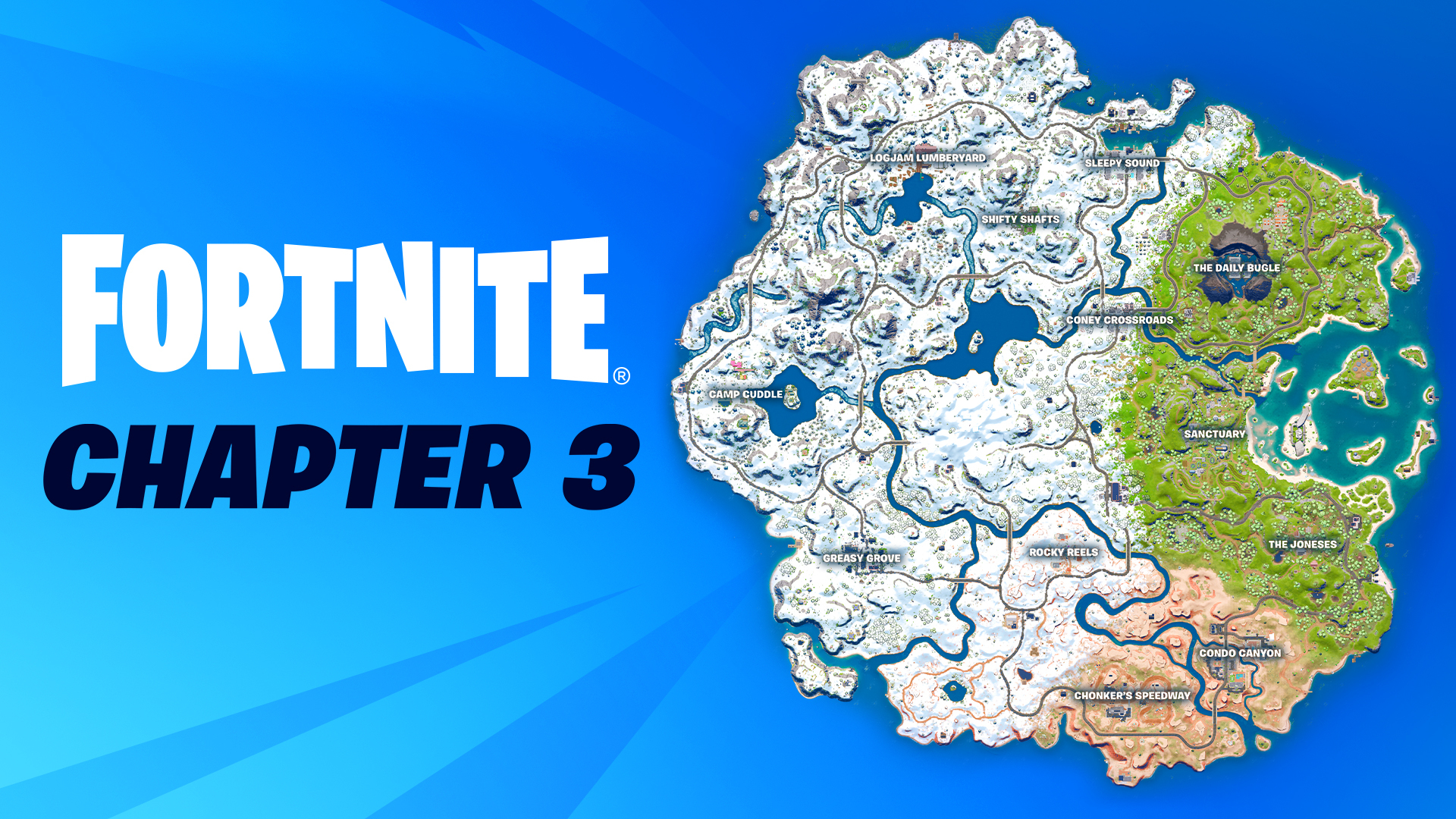 Fortnite Chapter 3, season 1 map and POIs.