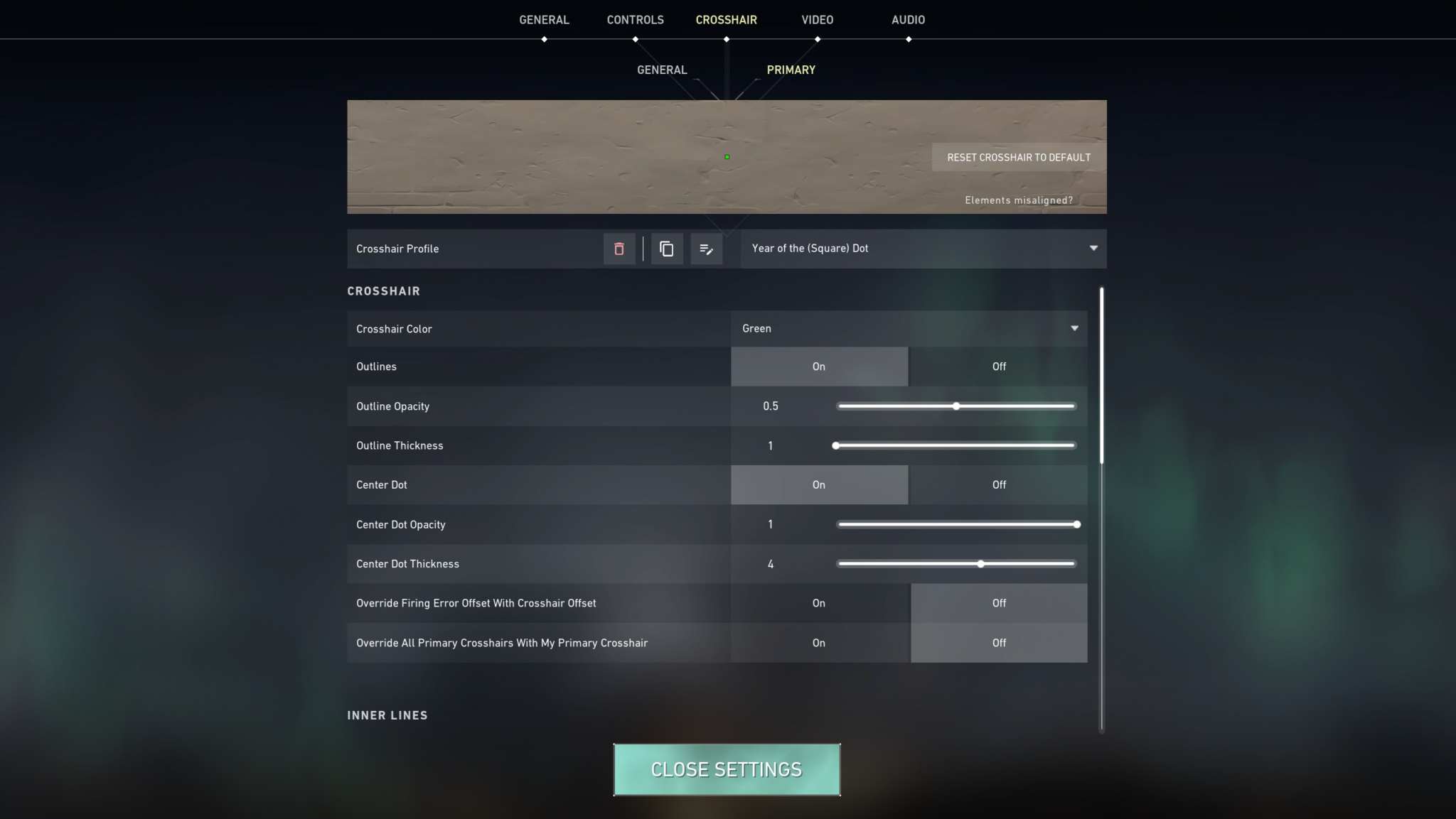 valorant dot crosshair settings