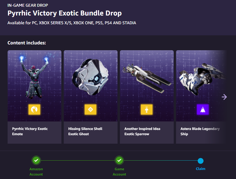 New Destiny 2 Pyrrhic Victory Prime Gaming Loot Bundle Available Now Dot Esports