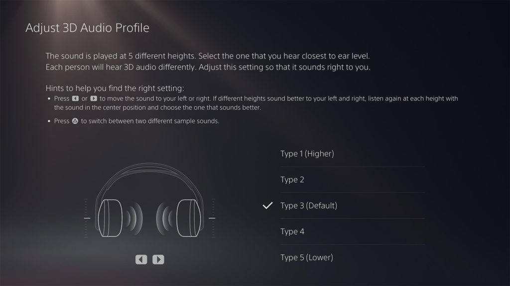 PS5 Sound Profile screen