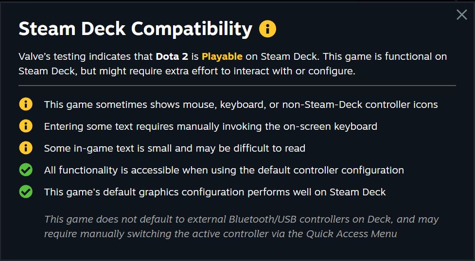 Dota 2 Steam deck compatibility 