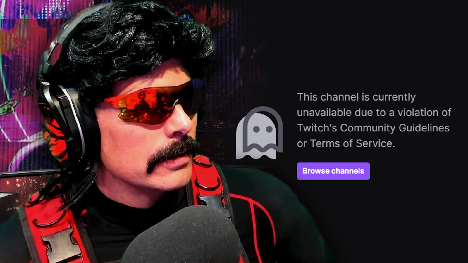 Dr Disrespect looks at Twitch ban page.