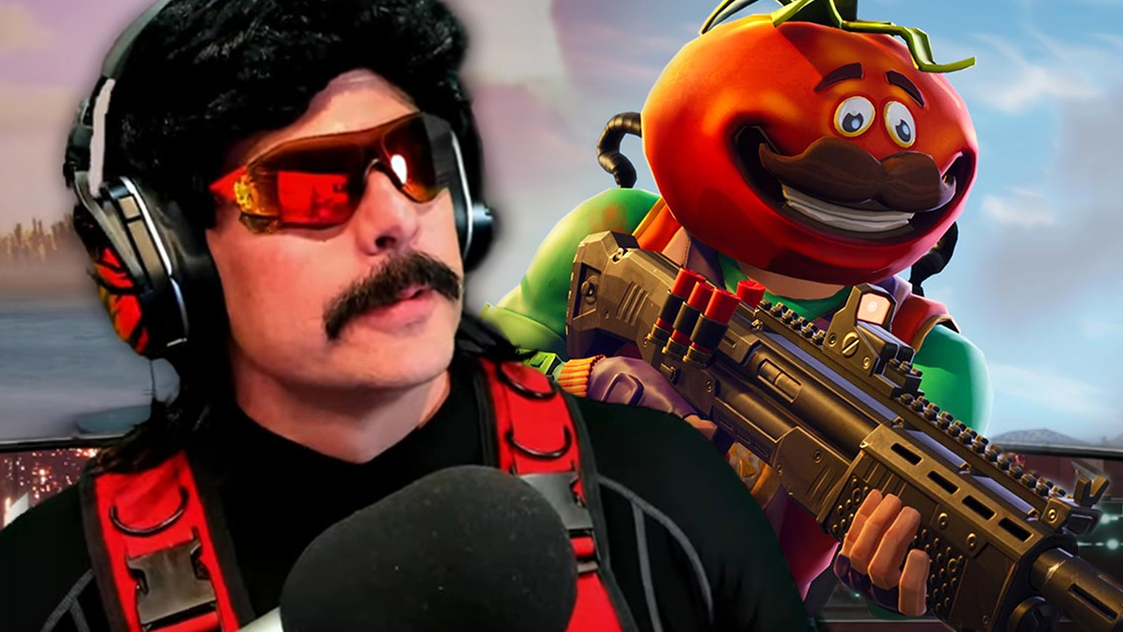 Dr Disrespect looking at Tomato Guy from Fortnite.
