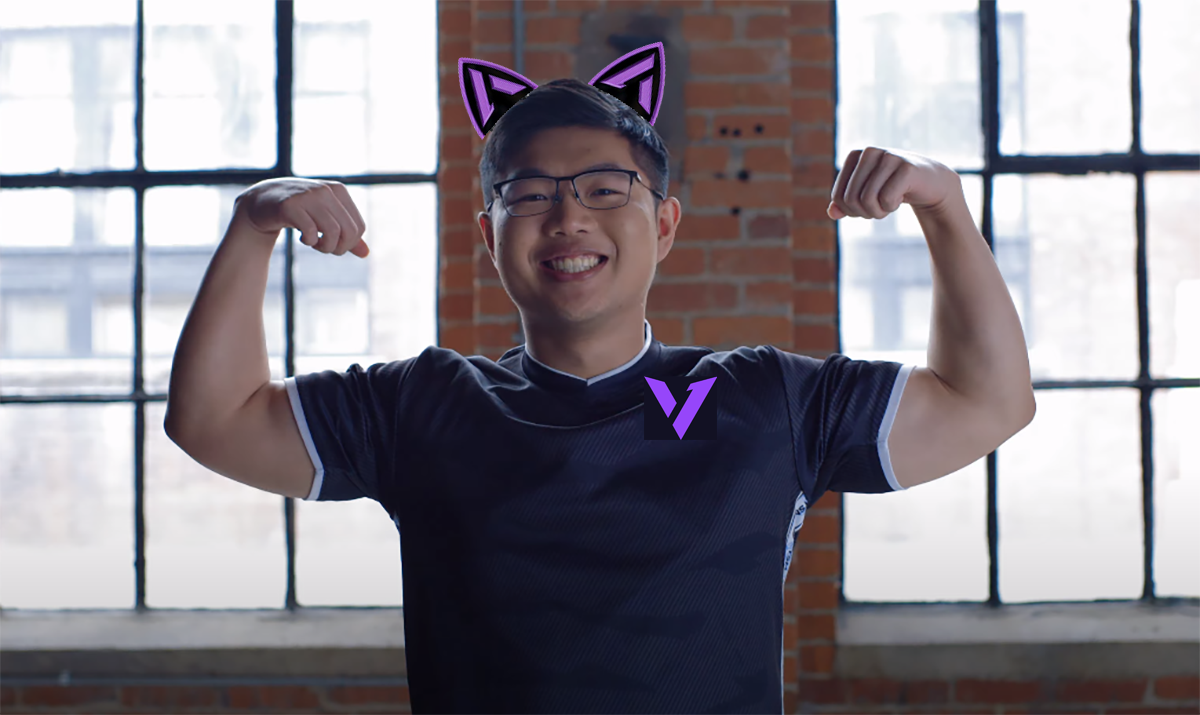 Wardell posing with V1 cat ears on.