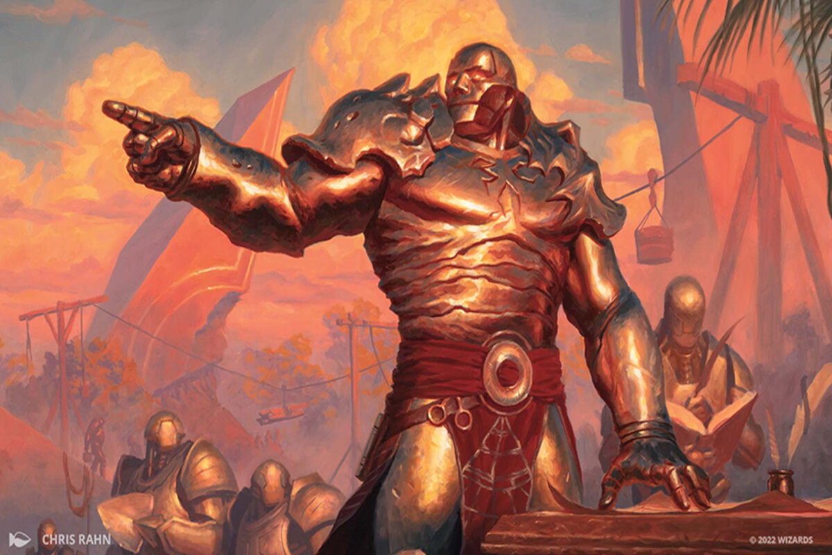 MTG Dominaria United artwork illustrated by Chris Rahn, featuring soldiers preparring for battle