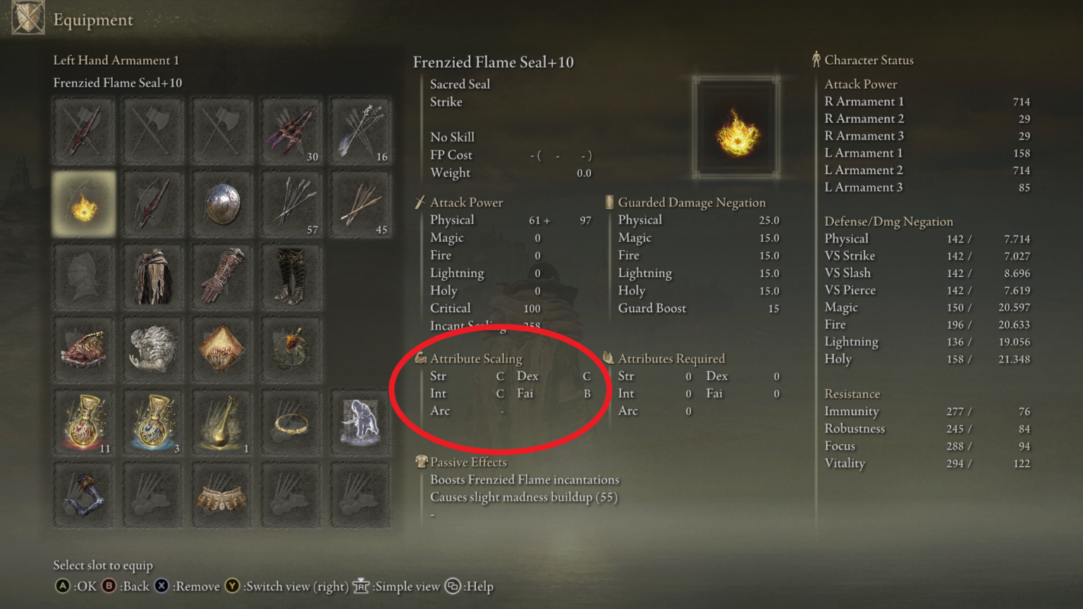How to interpret weapon stats and character status in Elden Ring Dot