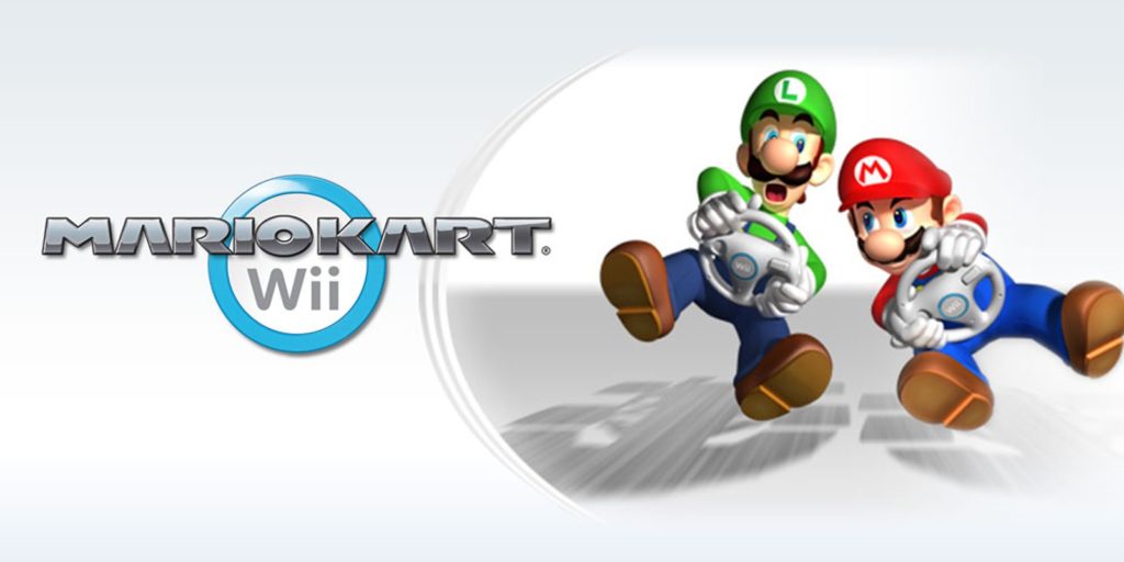 Mario and Luigi compete for first place in the Mario Kart promo art.