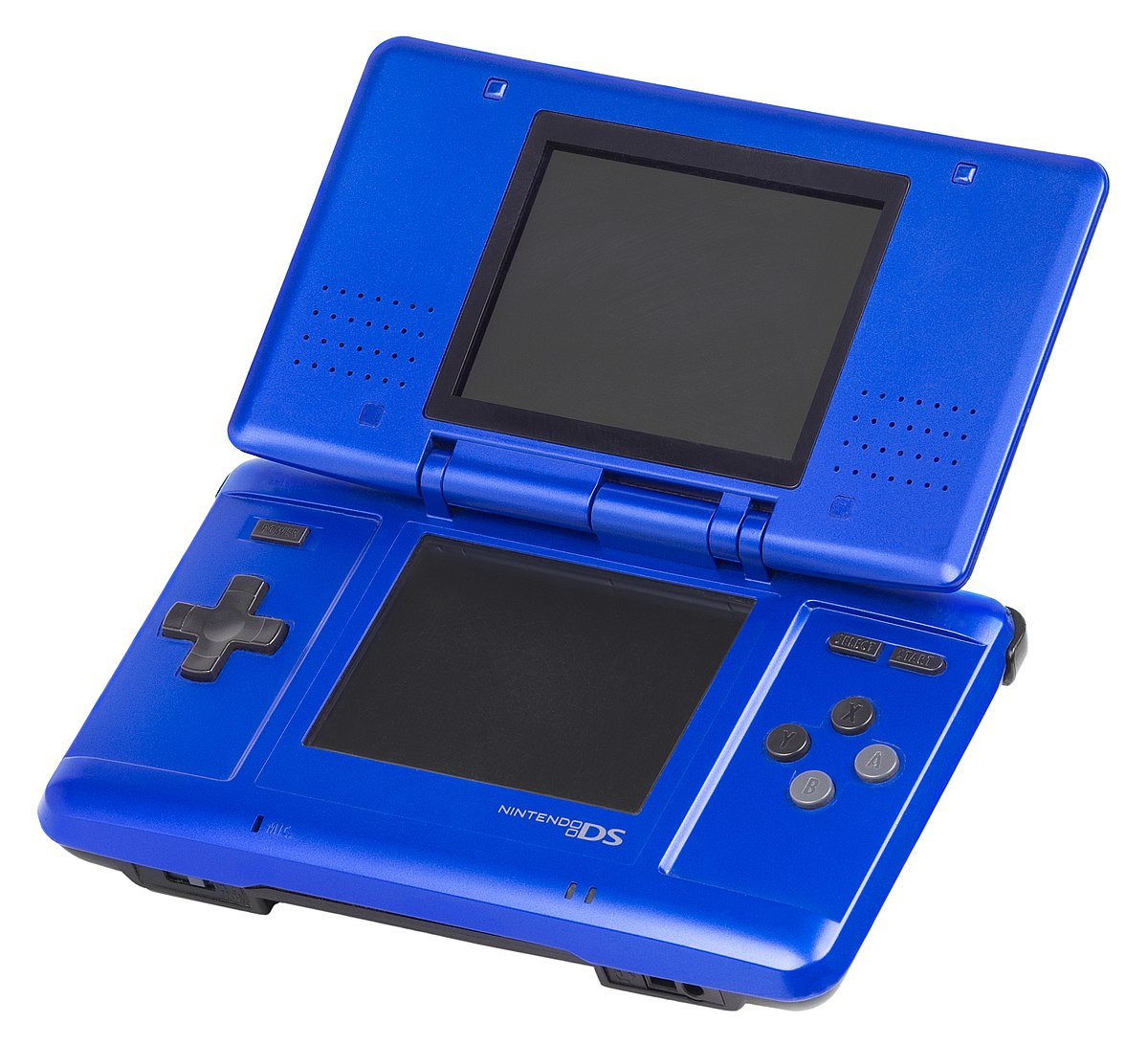 A cobalt blue Nintendo DS.