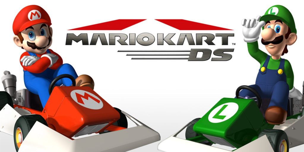 Mario and Luigi tip their hats to fellow racers in the Mario Kart DS key art.
