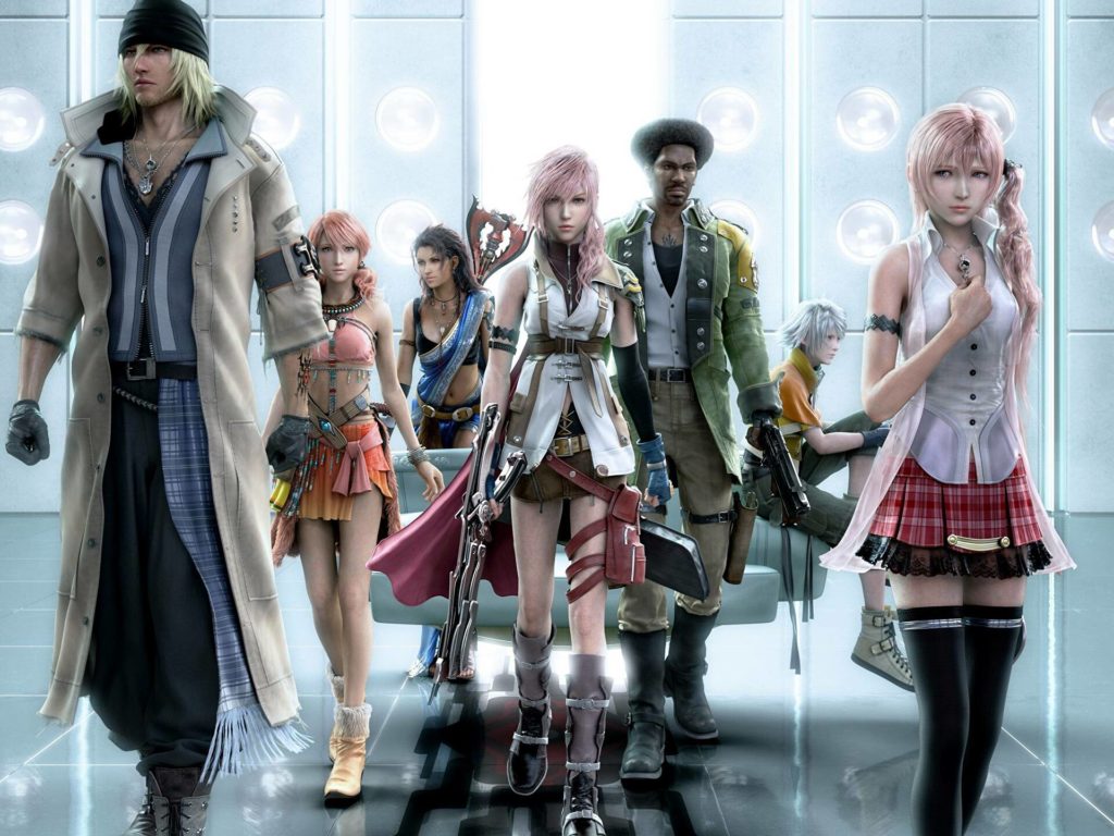 The cast of Final Fantasy XIII as rendered in-game.