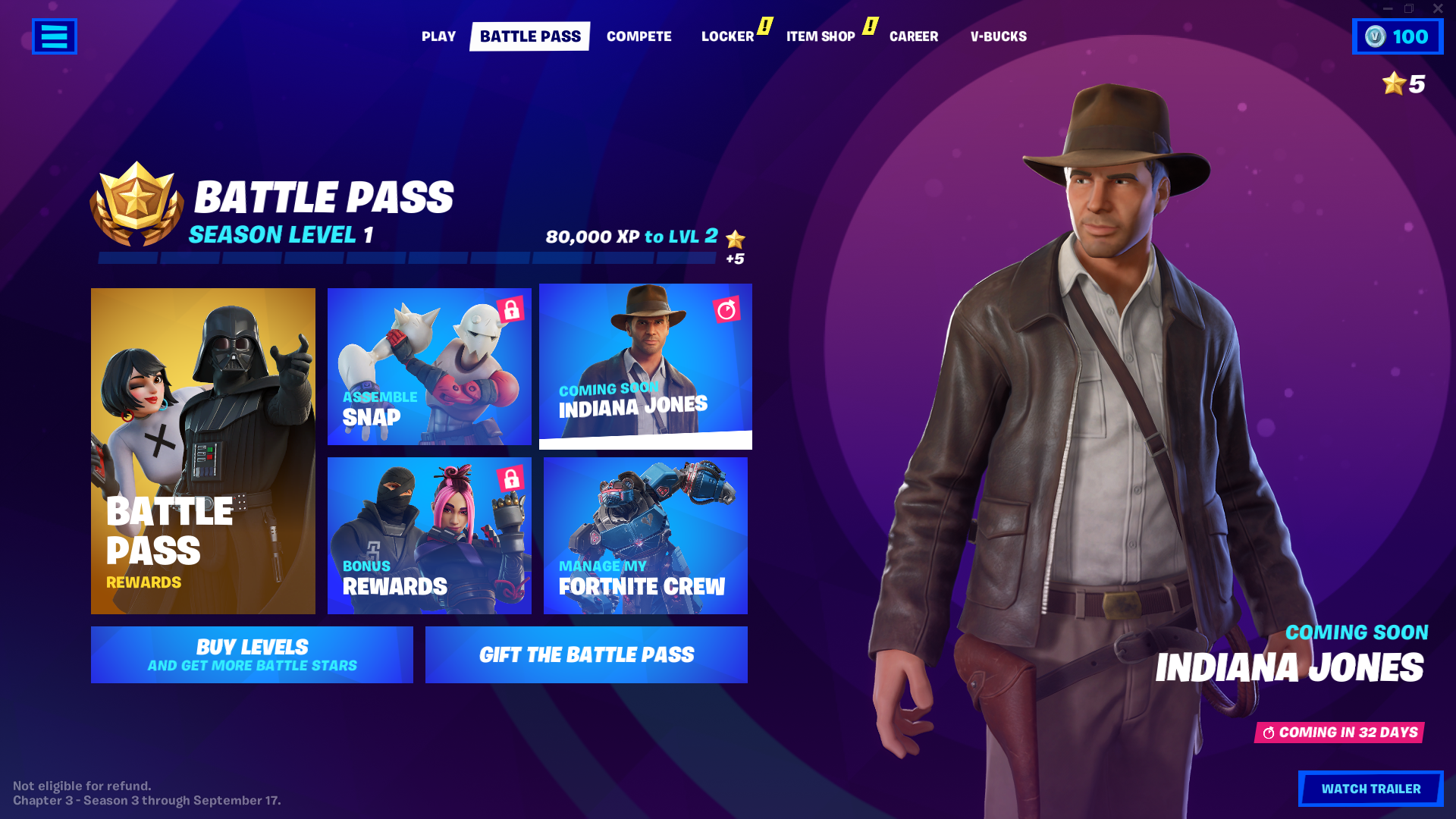 Fortnite Battle Pass with Indy Shown as the secret skin