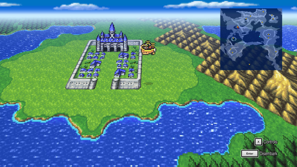 A portion of the Final Fantasy II world map with mountains and a castle.