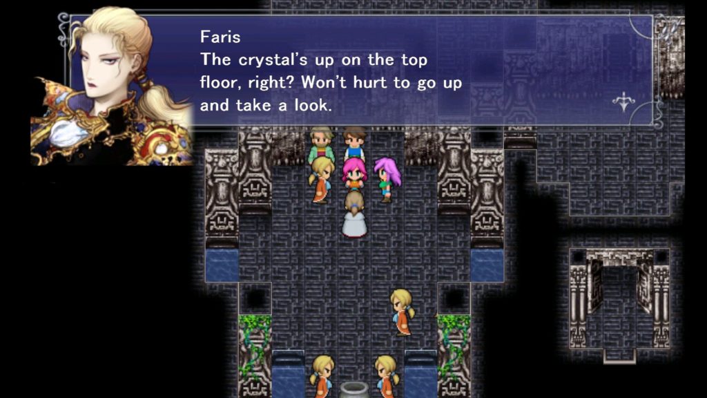 Faris discusses the location of a crystal in Final Fantasy V.