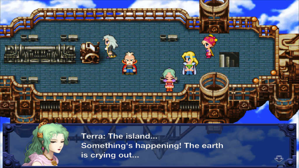 Terra speaks aborad an airship in Final Fantasy VI.