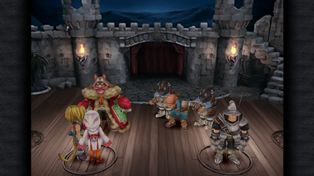 Final Fantasy IX's characters stand like game pieces.