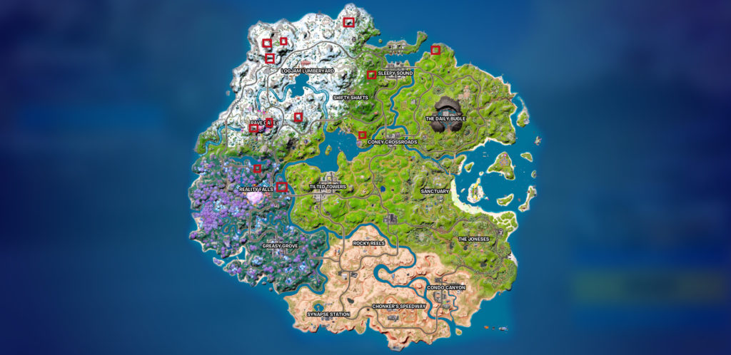 Fortnite chapter three season three map with locations for runaway boulders