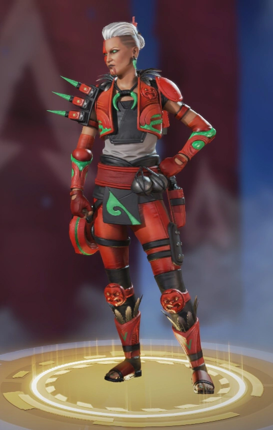 Mad Maggie wears a futuristic red and green skin.