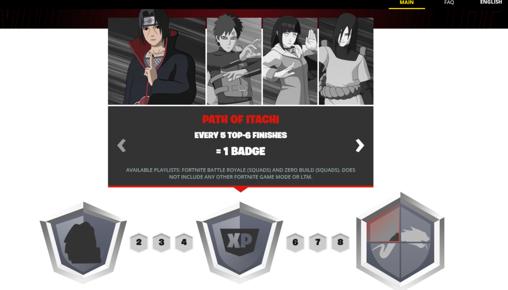 Hinata, Orochimaru, Gaara Und Itachi Über Einem Abzeichen-Fortschrittsbalken, Der Bis 9 Zählt