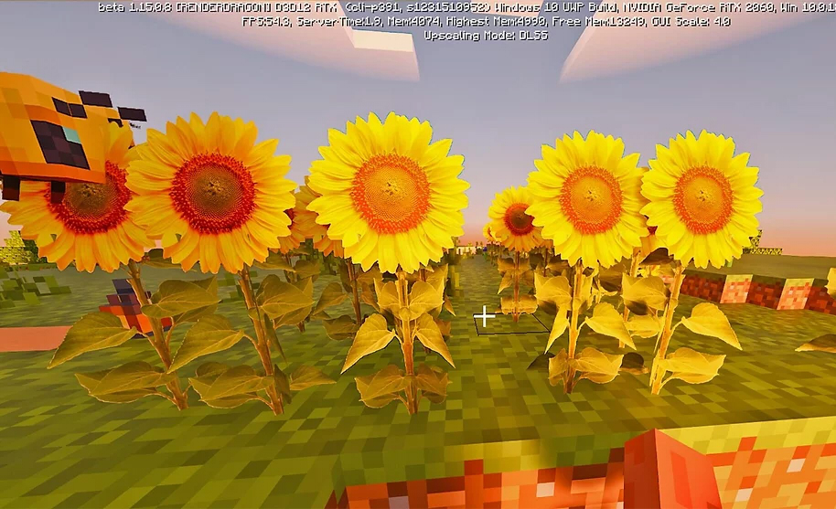 Ultra-realistic sunflowers in the LUNA HD resource pack.