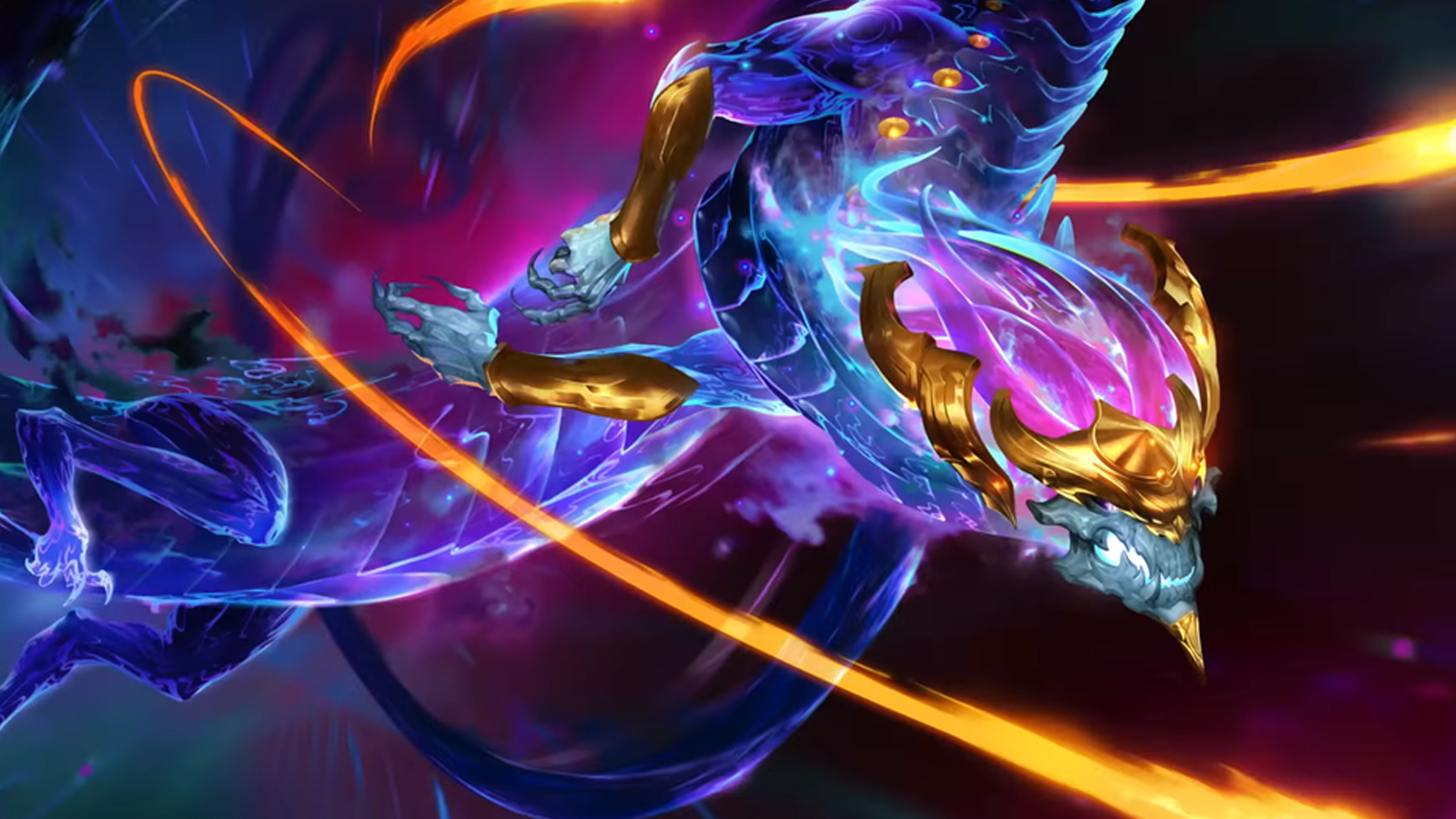 League champion Aurelion Sol hovers over mountain with stars around him.