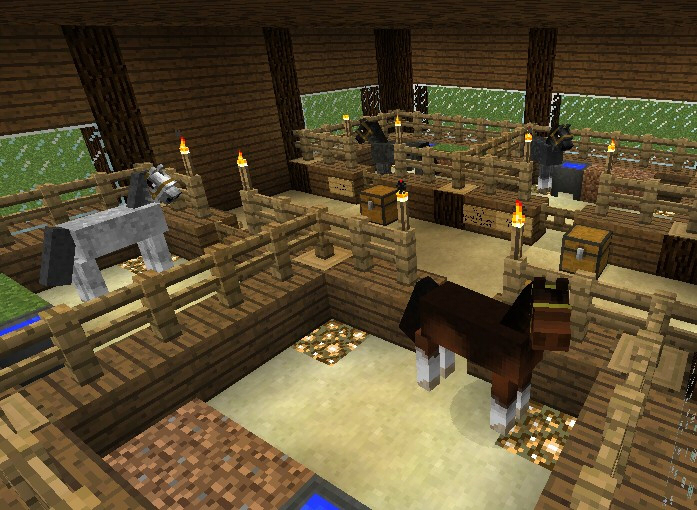 An expansive Minecraft barn for horses.