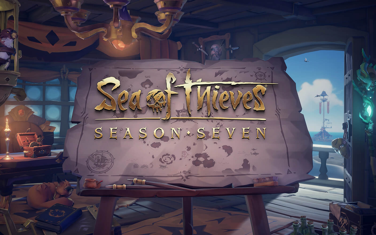 A large map with "Sea of Thieves Season Seven" written on it