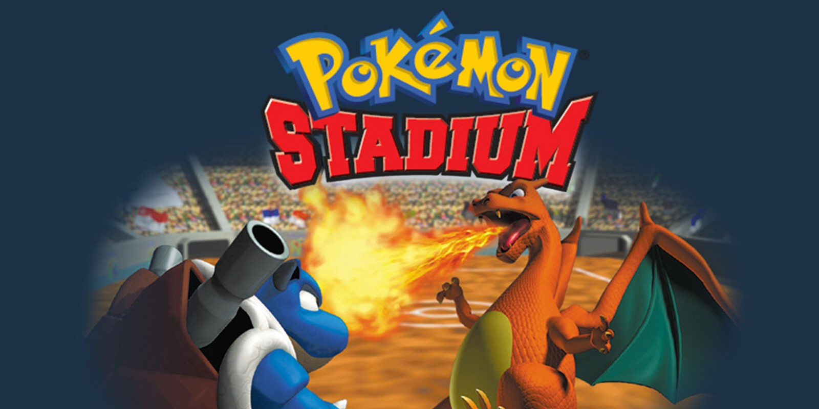 The Pokemon Stadium logo above Blastoise and Charizard.