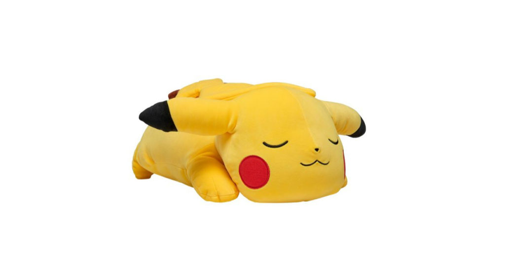 A soft plush depicting a sleeping Pikachu.