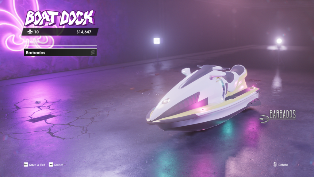 A speedboat from Saints Row with a pointed front