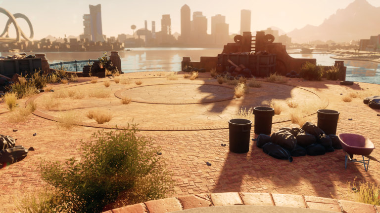 A stone helipad with garbage on it in Saints Row